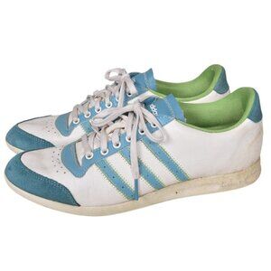 Adidas Spikeless Golf Shoes Leather White Blue Green Athletic Size 8